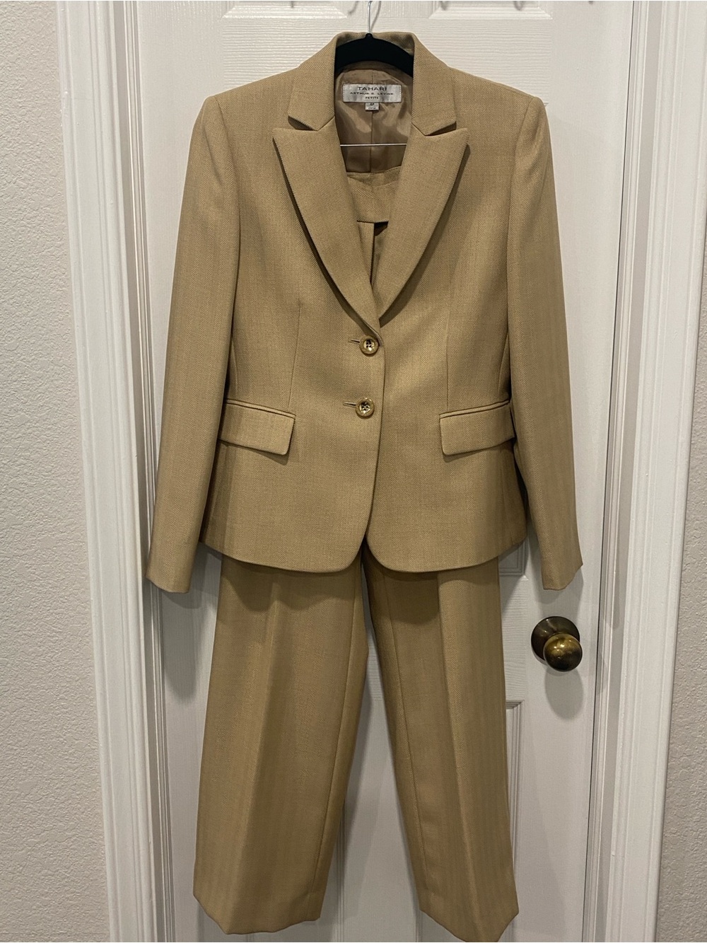 Tahari ASL Women's Tan Two-Piece Tailored Pantsuit